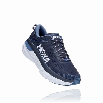 Hoka One One BONDI 7 Men's Wides Shoes Navy / Blue | US-71471