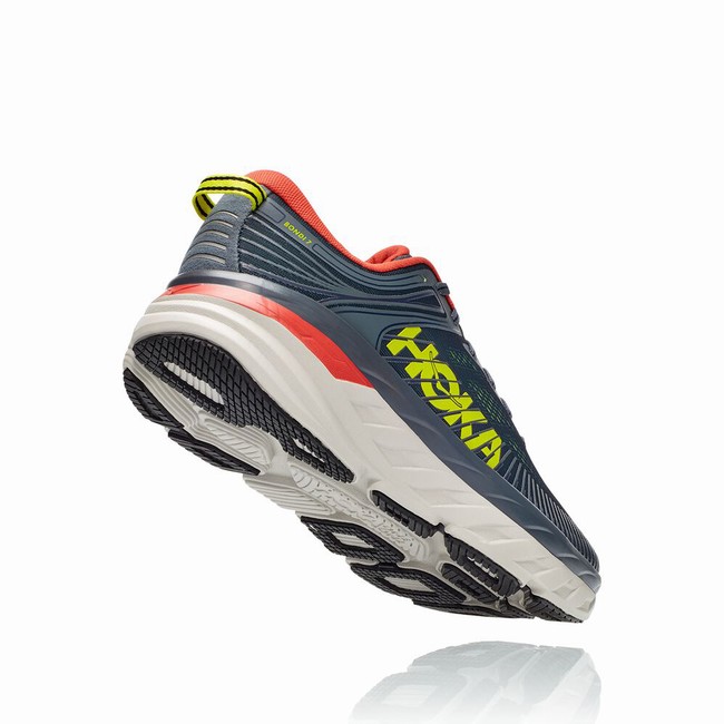 Hoka One One BONDI 7 Men's Road Running Shoes Grey / Green | US-34422