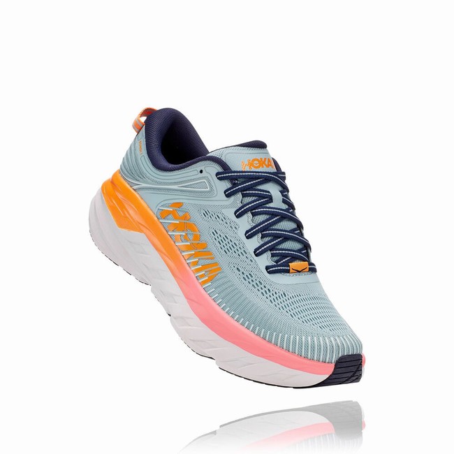 Hoka One One BONDI 7 Women\'s Road Running Shoes Grey / Orange | US-85580