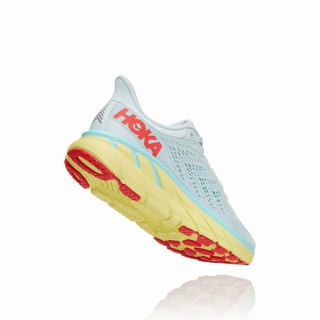 Hoka One One CLIFTON 7 Women's Road Running Shoes Grey / Green / Red | US-77156