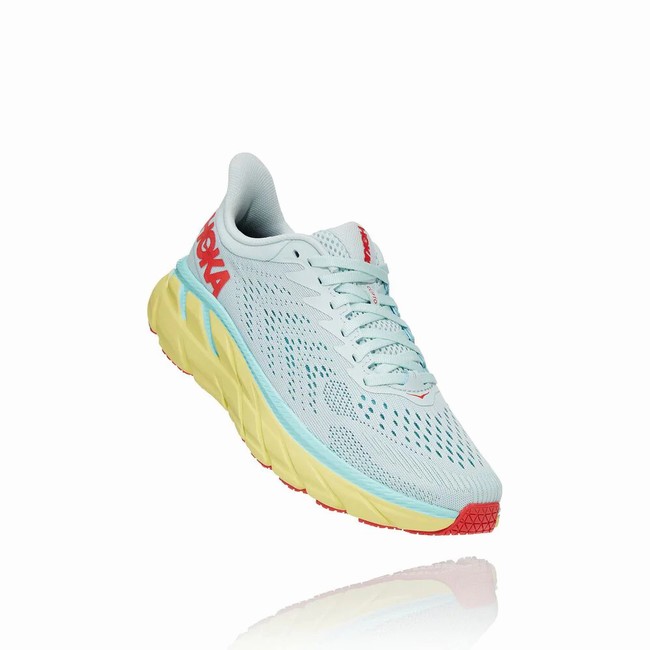Hoka One One CLIFTON 7 Women\'s Road Running Shoes Grey / Green / Red | US-77156