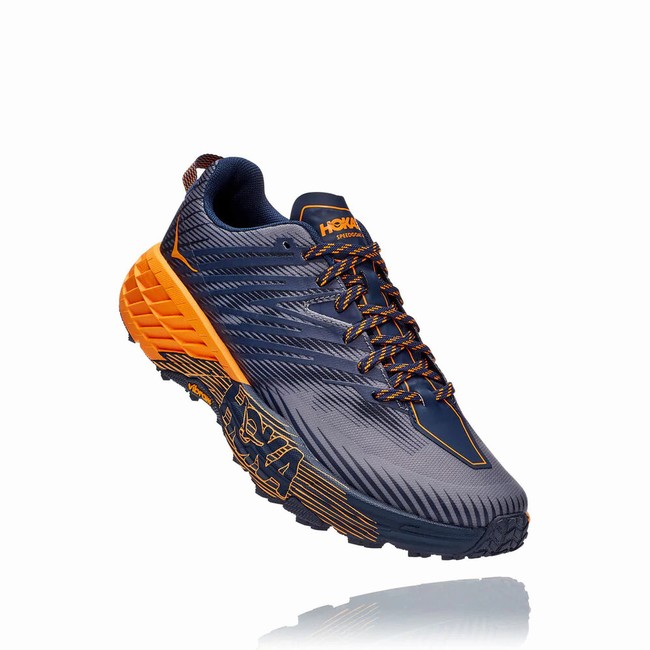 Hoka One One SPEEDGOAT 4 Men\'s Trail Running Shoes Navy / Orange | US-28602