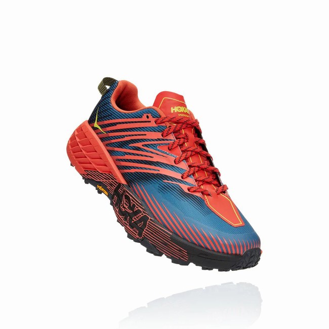 Hoka One One SPEEDGOAT 4 Men\'s Trail Running Shoes Blue / Red | US-33628
