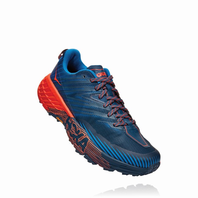 Hoka One One SPEEDGOAT 4 Men\'s Trail Running Shoes Blue / Red | US-79938