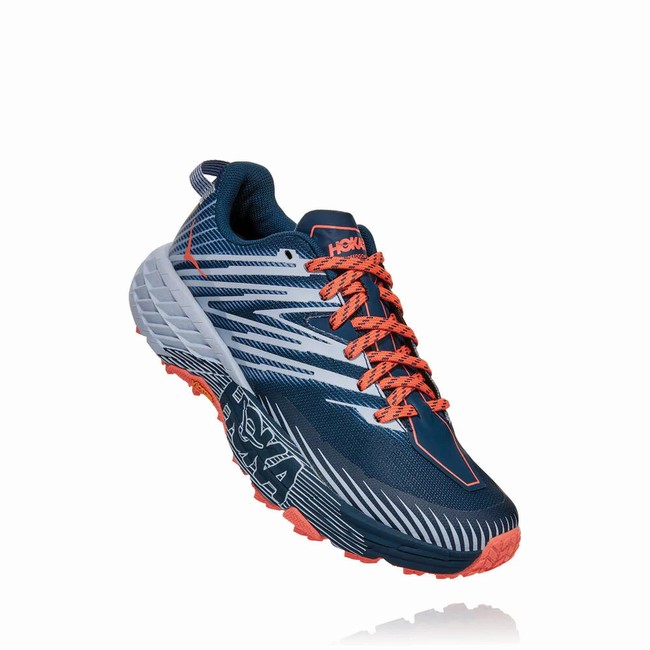 Hoka One One SPEEDGOAT 4 Women\'s Trail Running Shoes Navy / White | US-83836
