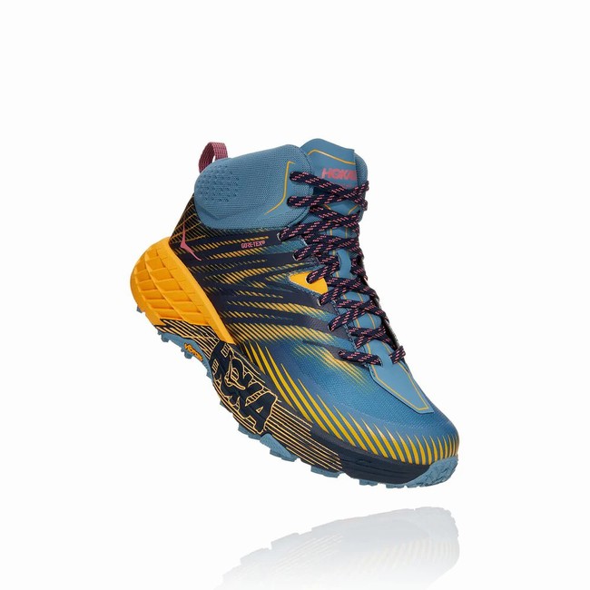 Hoka One One SPEEDGOAT MID 2 GORE-TEX Women\'s Trail Running Shoes Blue / Orange | US-37564