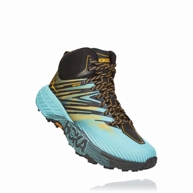 Hoka One One SPEEDGOAT MID 2 GORE-TEX Women\'s Trail Running Shoes Blue / Black / Yellow | US-75429